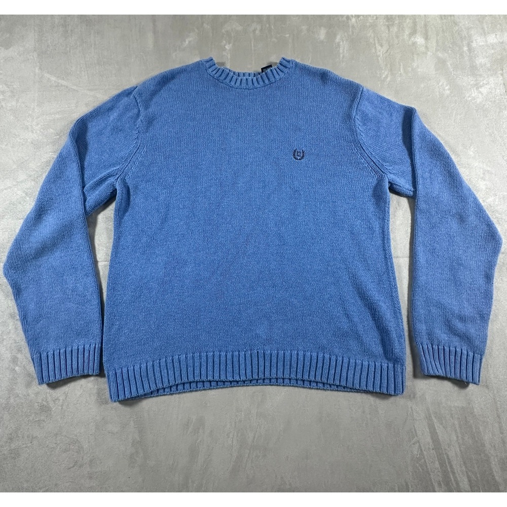 Chaps Crew Neck Sweater Mens 100% Cotton Logo Large Blue